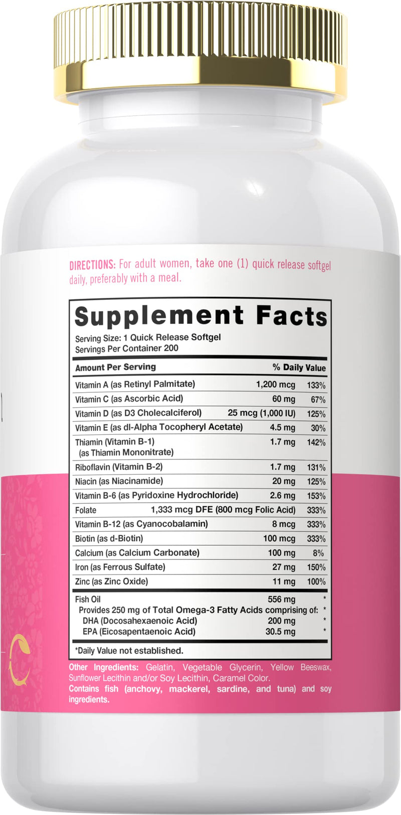 Carlyle Multivitamin for Women with Iron | 200 Softgels | Essential Vitamins, Minerals and Omegas | Nutritional Support Supplement | Non-GMO & Gluten Free