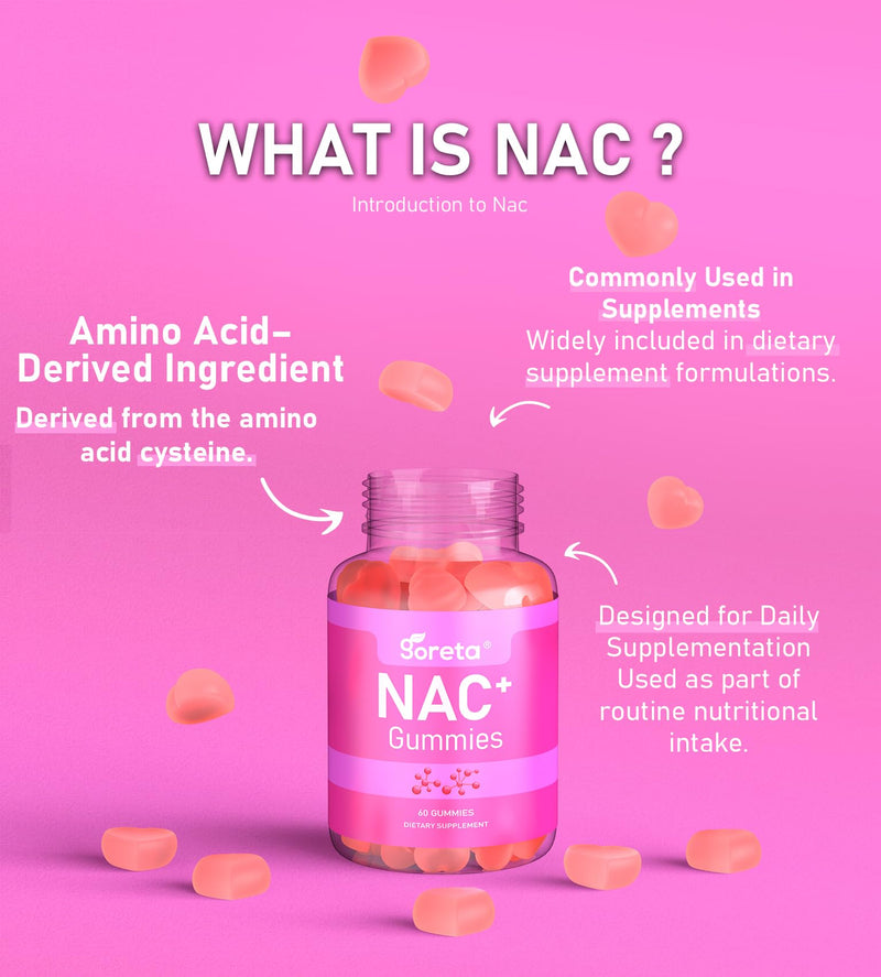 NAC Gummies 1000 mg with Vitamin C & Selenium, 60 Count | N-Acetyl Cysteine for antioxidant support*; for adults; non-GMO, gluten-free; 2 gummies daily; 30-day supply