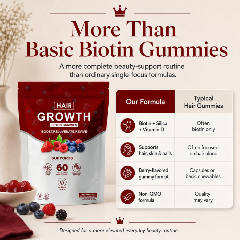 Hair Growth Gummies for Black Women, with Biotin-Silica Complex (5000mcg Biotin) & Vitamin D (30mcg), Supports Hair, Skin & Nail Health, Non-GMO, 60 Gummies