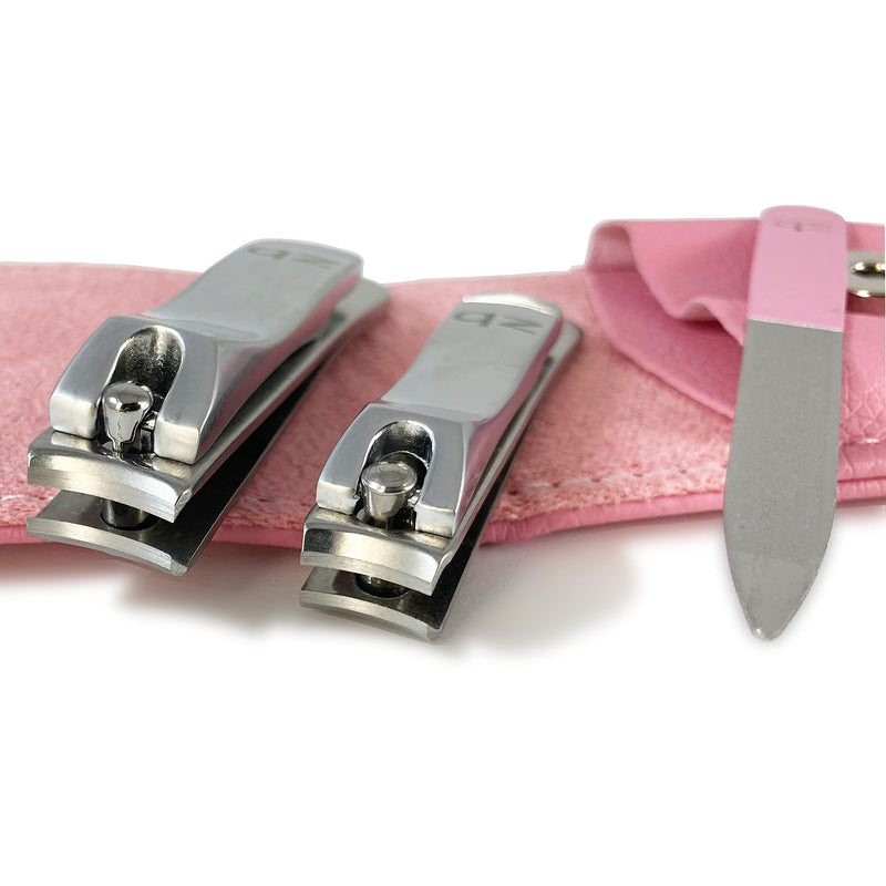 Nail Clippers by Zizzili Basics - 3 Piece Nail Clipper Set - Stainless Steel Fingernail & Toenail Clippers with Nail File & Bonus Pink Carry Case - Best Nail Care for Manicure, Pedicure, Home & Travel 3 Piece Set Pink Case