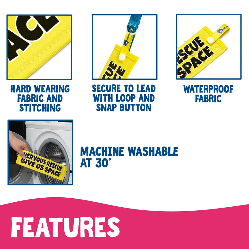 Nervous Rescue - Give Us Space, Space Awareness Sleeve for Reactive Nervous Dogs, Reflective, Waterproof, Double Sided Slip-on for the Dog Lead (Yellow, Stop Sign) Yellow