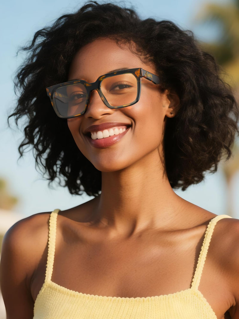 VISOONE Rectangle TR90 Blue Light Blocking Glasses Computer Eyewear with Preppy Look for Women and Men Cougar Cougar Upg Amber Tortoise