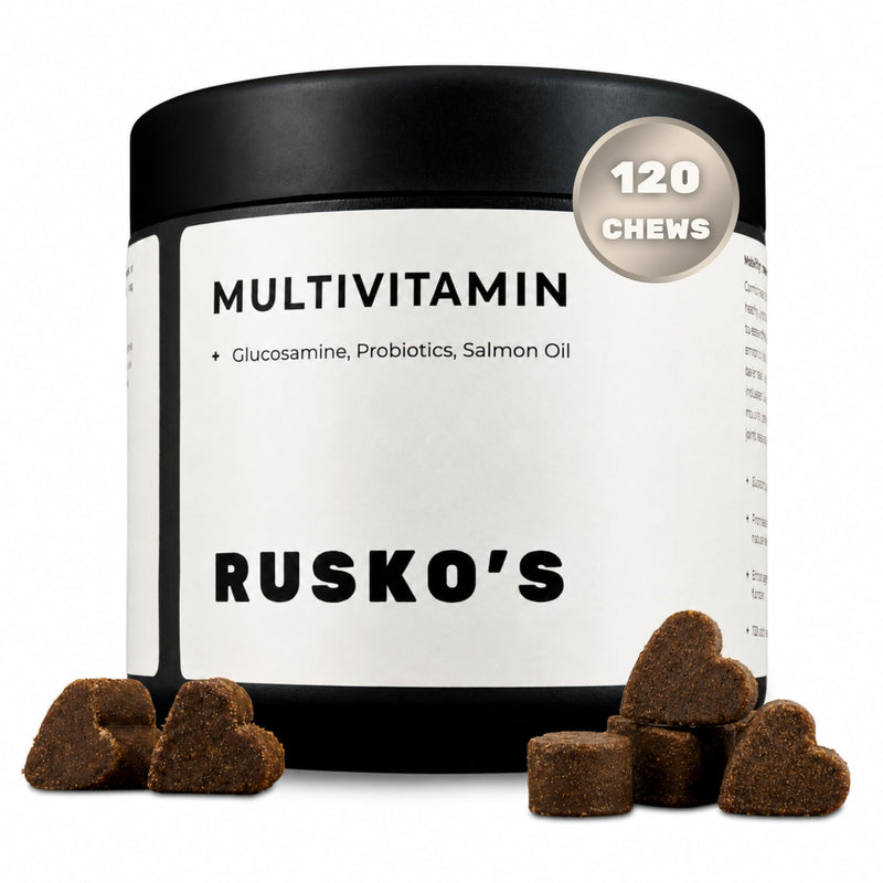 Rusko's Multivitamin Supplement for Dogs | Daily Immunity, Digestion & Joint Support | Vitamins A, C, D & E, Probiotics & Salmon Oil | 120 Soft Chews