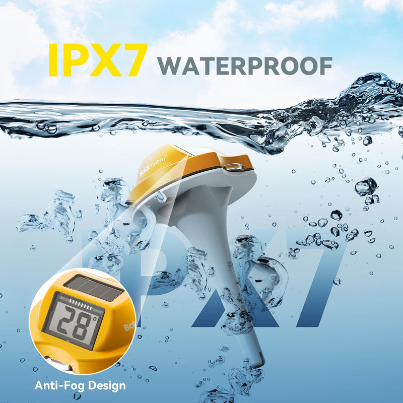 BaldrTherm Floating Pool Thermometer, Swimming Pool Thermometer Digital Solar, High Accurate, Anti-Fog Dual-Sided Display Screen for Babybath, Spas & Aquariums (Yellow) Yellow - BeesActive Australia