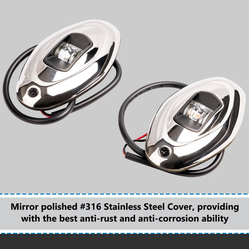 MARINE SYSTEM Stainless Steel LED Boat Navigation Lights, Bow Light, Marine Navigation lamp. Perfect for Pontoon, Skeeter, Power Boat and Skiff