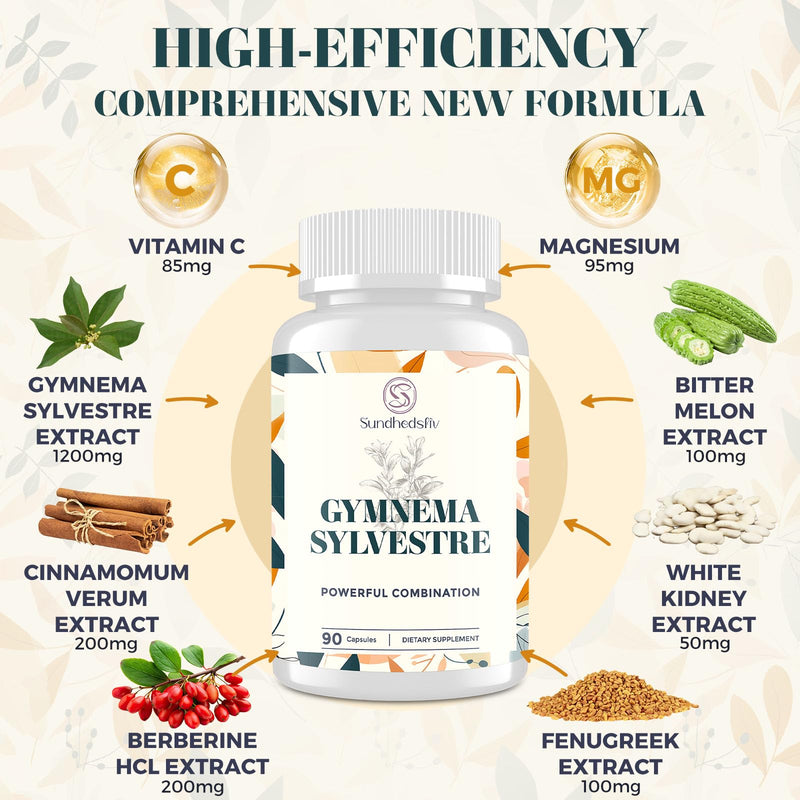 Sundhedsliv 16 in 1 Blxxd Sugr Effective Gymnema Sylvestre Supplement 2100MG | with Berberine, Cinnamon, Bitter Melon | Vitamins, Magnesium & Chromium | 2Pack 90 Count (Pack of 2)