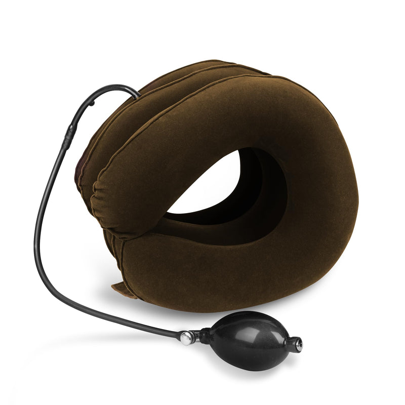 Cervical Neck Traction Device Inflatable Neck Stretcher, Easy to Use for Chronic Neck and Shoulder Pain Relief Traction Spine Alignment, Neck Cervical Brace Brown - BeesActive Australia