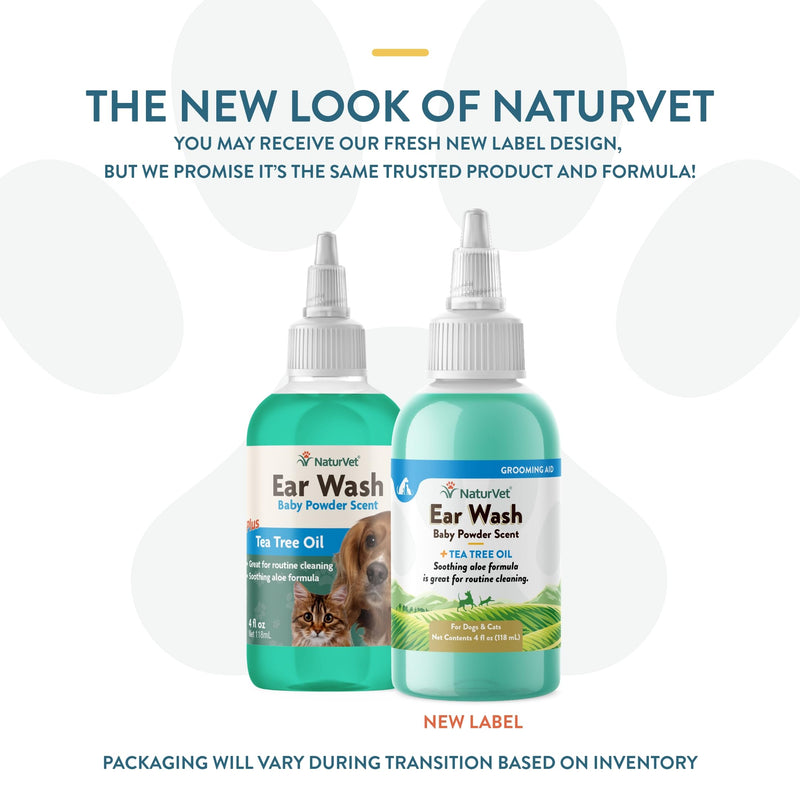 NaturVet Ear Wash Plus Tea Tree Oil for Dogs and Cats, 4 oz Liquid, Made in USA