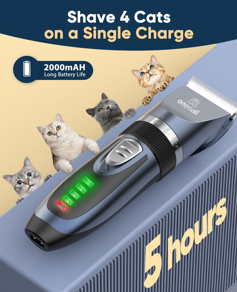 oneisall Cat Clippers for Matted Hair, Quiet Cat Shaver for Long Hair, Cordless Cat Hair Trimmer for Grooming, 2 Speed Pet Shaver Cat Grooming Kit for Cats Small Dogs Animals (Blue) Blue - BeesActive Australia