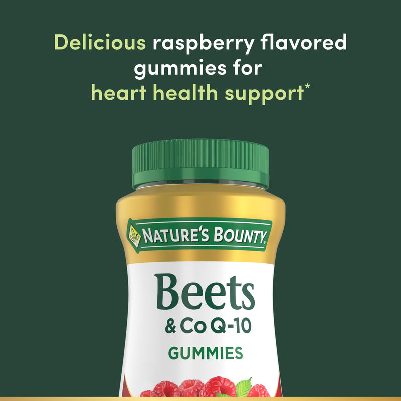 Nature's Bounty Beets & Co Q-10 Gummies for Heart Health, Coenzyme Q10, Beet Root Extract, Supports Healthy Circulation and Heart Function, Cellular Energy Production, Raspberry Flavor, 60 Gummies 60 Count (Pack of 2)