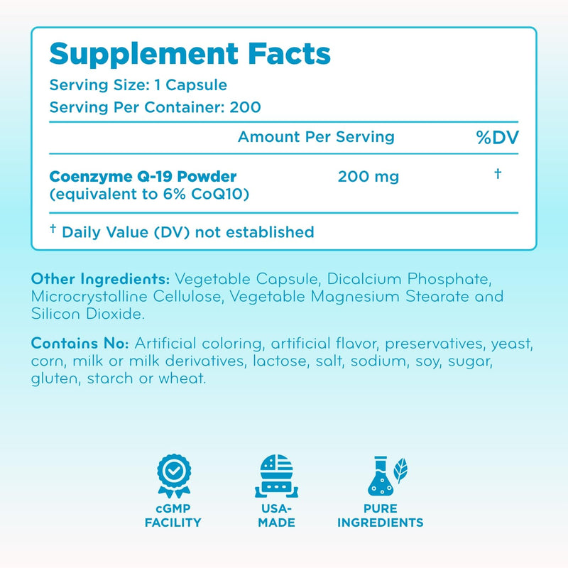 Quick Absorption CoQ10 200mg - Coenzyme Q10 200mg Potent Antioxidant for Heart Energy and Aging Support - High Stability CoQ10 Ubiquinone Capsules - Made in a cGMP US Lab (400 Servings) 400 Count (Pack of 1)