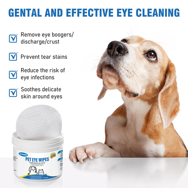 Pet Eye Wipes for Dogs and Cats, Clean Tear Stain, Big & Thick Cat Eye Wipes for Dogs, Mild Ingredient, Texturized & Presoaked Pet Eye Cleaner Pad for Discharge Crust Booger, Unscented, 100 Ct - BeesActive Australia