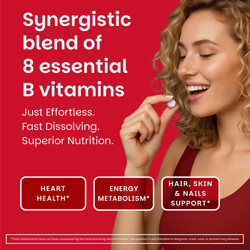EZ Melts Dissolvable B-Complex - Vitamin B Complex - Provides Energy Metabolism & Heart Health Support - with Methylated B12 & Folate - Non-GMO & Vegan - Strawberry Swirl - 60 Tablets (60 Servings) 60 Count (Pack of 1)