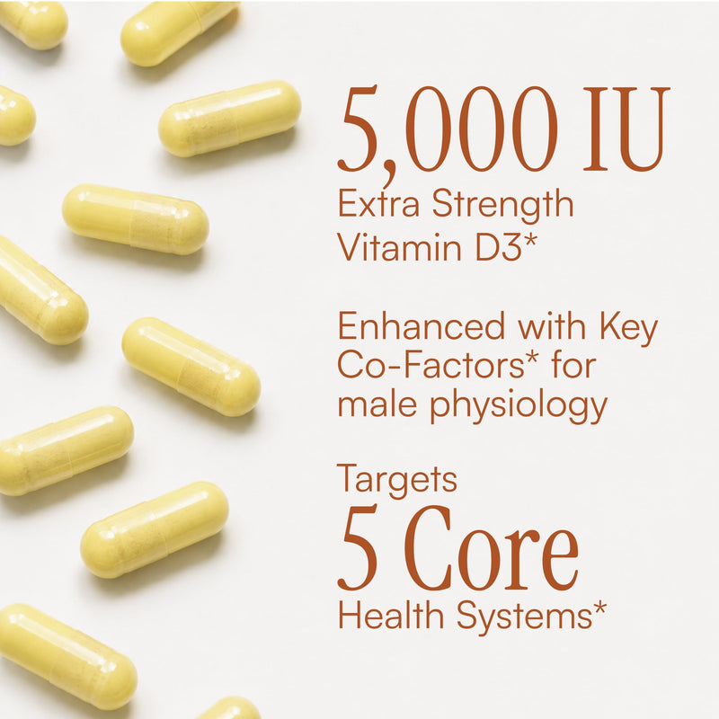 Purity Products Advanced Vitamin D Men's Formula Packed with Vitamin D | & Vitamin K2, Zinc, Magnesium Citrate, Boron and Taurine - 60 Vegetarian Capsules