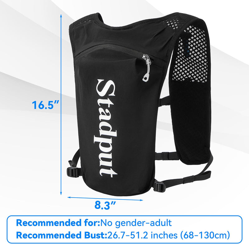Reflective Hydration Running Vest Backpack | Lightweight 1.6L Water Bladder Bag for Trail Running, Cycling & Marathon | Perfect for Men & Women with Mobile Holder & Multiple Pockets | Premium Black