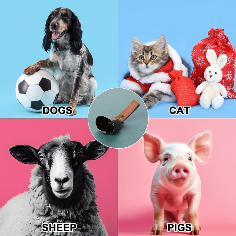 2 PCS Pet Bells for Collar Dog Collar Bell Tracker Noise Maker Anti-Theft Dog Bells for Collar Bell with Leather Button Strap Dog Bell Accessories Dog Potty Bell Dog Bells to Go Outside Hiking - BeesActive Australia