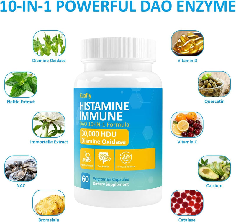 DAO Enzyme Supplements Histamine Blocker – Natural DAO Supplement with Diamine Oxidase & Quercetin, Immortelle, Vitamin C for Gut Health 180 Capsules