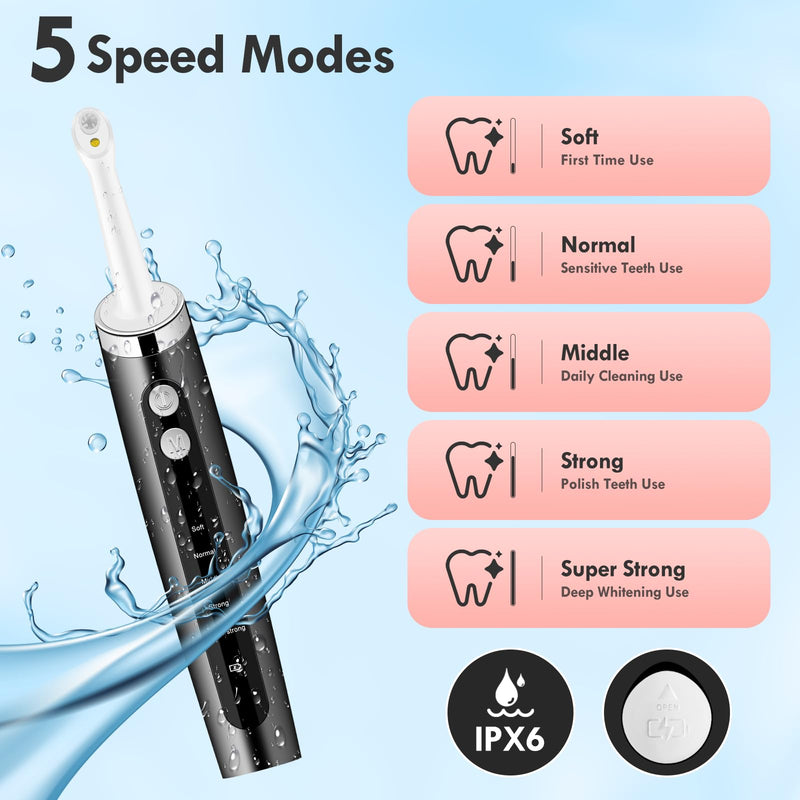 Tooth Polisher, Rechargeable Teeth Polisher for Daily Cleaning, Whitening and Polishing, Electric Dental Teeth Polishing with LED Light, 5 Brush Heads, 5 Speed Modes, Waterproof 1 Count (Pack of 1) White