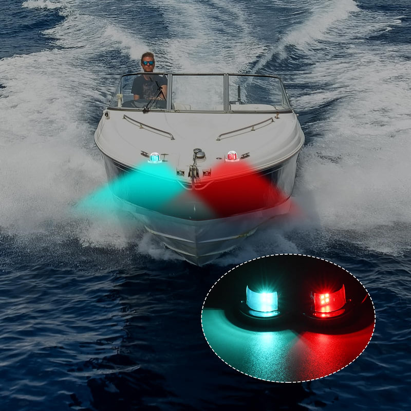 Marine Navigation Lights, LED Boat Lights, 316 Stainless Steel Bow Lights, Red & Green Sidelight for Pontoon Kayak Yacht Sailing Vessels,1NM Visibility,12V (E011090-MF) E011090-MF