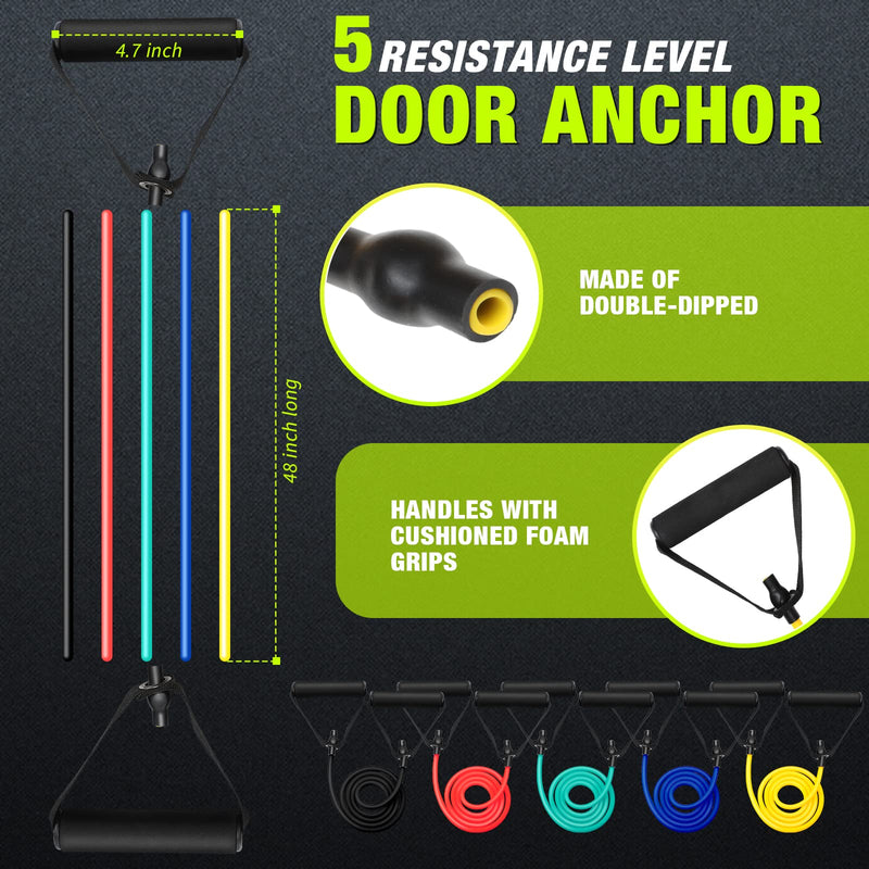 Leyndo 5 Pcs Exercise Resistance Bands with Handles Physical Resistance Tube Workout Bands with Door Anchor for Men Women Muscle Toning Strength Training 10-30 Lbs