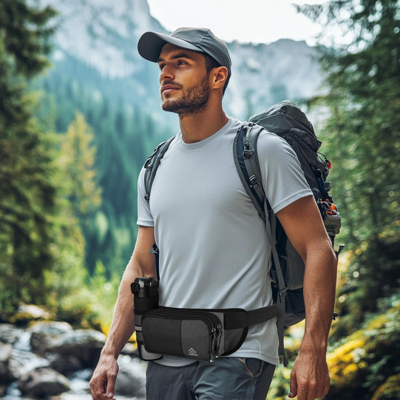 Fanny Pack for Women Men with Water Bottle Holder,Waist Bag for Hiking,Travel,Running,Dog Walking,Workout,Cycling (Black) Black - BeesActive Australia