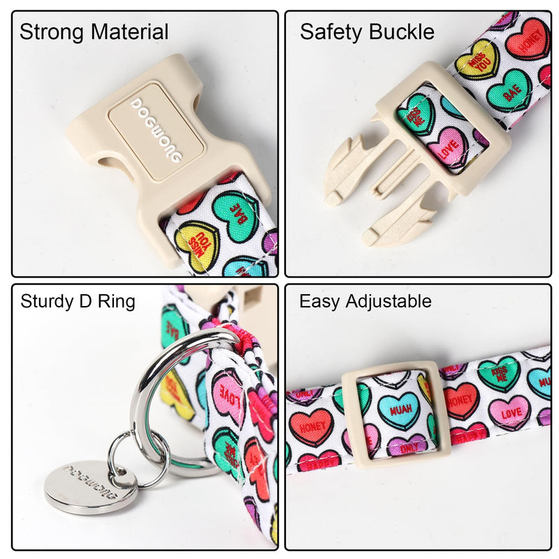 DOGWONG Valentine's Day Dog Collar, Adjustable Durable Heart Candy Dog Collar Cute Dog Collar for Small Medium Dogs Medium (Pack of 1) A: Heart Candy - BeesActive Australia