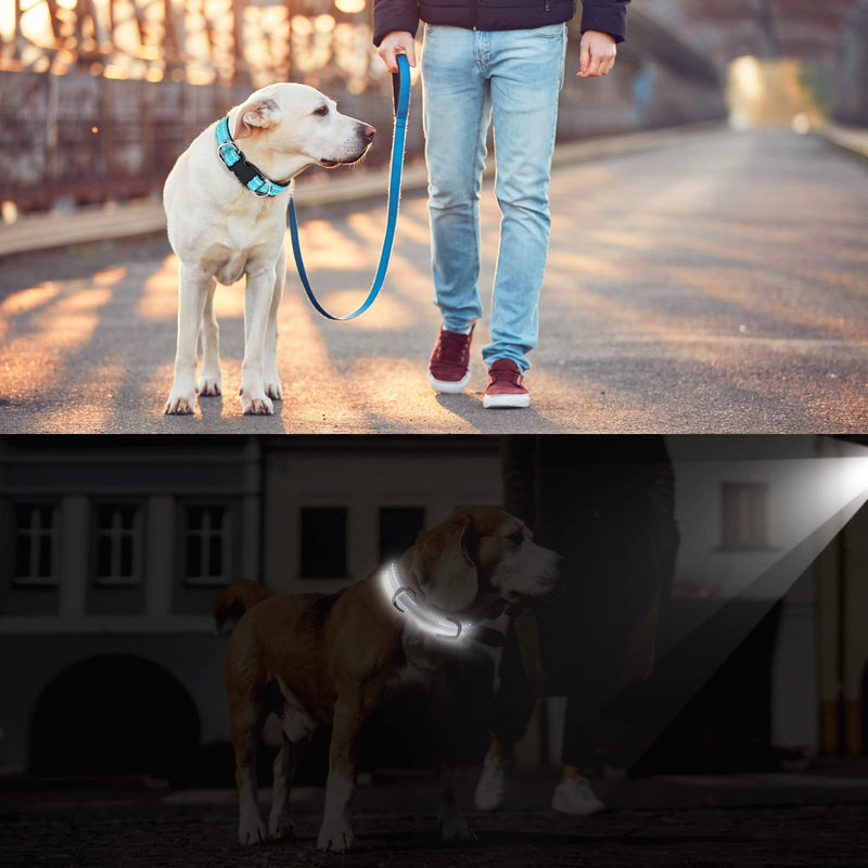 AUAUY Reflective Dog Collar, Adjustable Breathable Dog Collar, Soft Padded Neoprene Nylon Dog Collar with Double D-Ring and AirTag Case for Small Medium Large Dogs (Blue-S) Blue S(11.4-17.7"/29-45cm) - BeesActive Australia