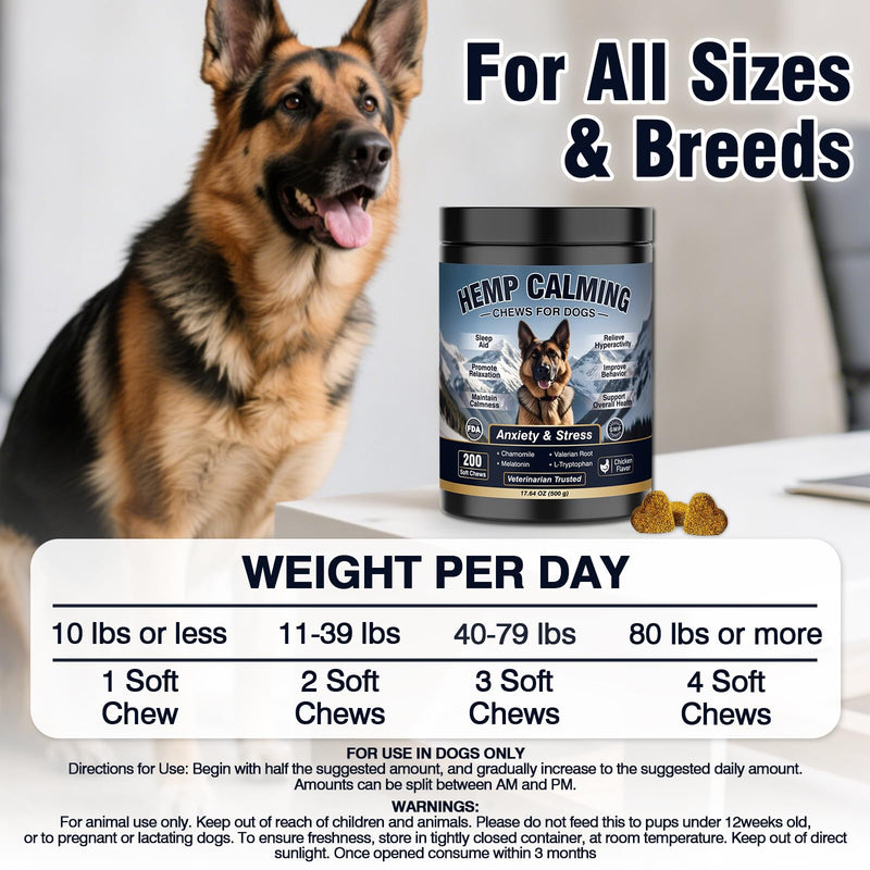Dog Calming Chews 200ct, Calming Chews for Dogs - Anxiety and Stress Relief Treats Melatonin Bites Sleep Calm Dog - Separation, Fireworks, Thunder, Barking for Dogs - Chicken