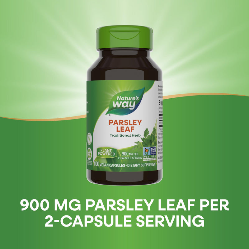 Nature's Way Parsley Leaf, Traditional Herb, 900 mg per 2-Capsule Serving, Non-GMO Project Verified, Vegan, 100 Capsules (Packaging May Vary) 100 Count (Pack of 1)