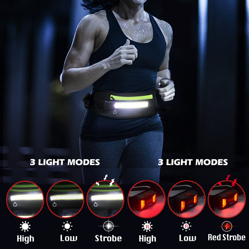 Running Light, 1000Lumens Running Belt Running Gear with 230°Rechargeable Night Running Light for Phone Waist Bag Light with Water Bottle Holder Slim Running Belt for Runners Sports Jogging Walking Black - BeesActive Australia