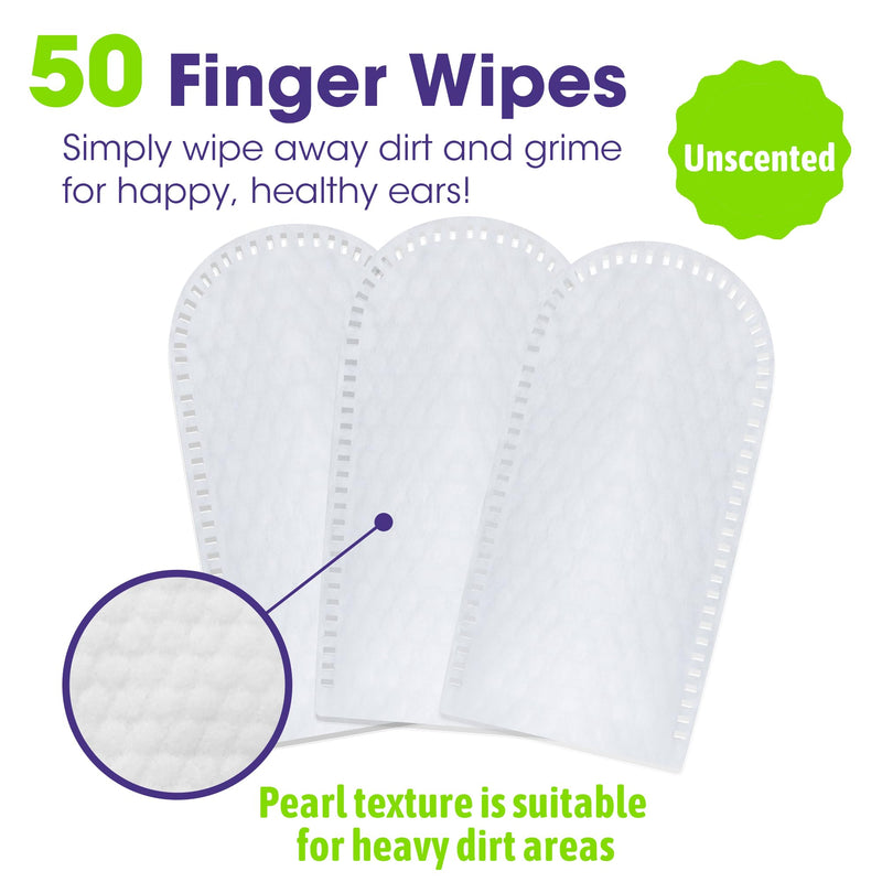 Pet Ear Wipes for Dogs & Cats - Gentle and Effective Ear Cleaning Solution - Remove Dirt, Wax and Odor - 50 Count Dog Ear Relief Finger Wipes