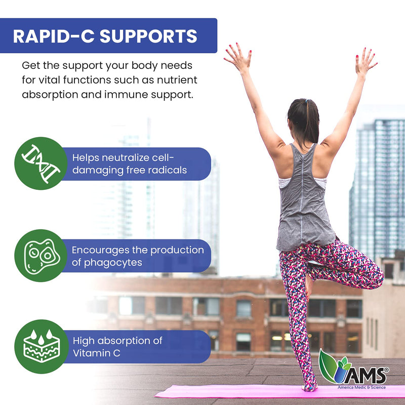 America Medic & Science Rapid-C 500mg Vitamin C Supplement (1 Pack of 100 Tablets) Energy Booster, Daily Immune System Support, Antioxidant | Vegan, Non-GMO Coated Ascorbic Acid for Adult Men & Women 100 Count (Pack of 1)