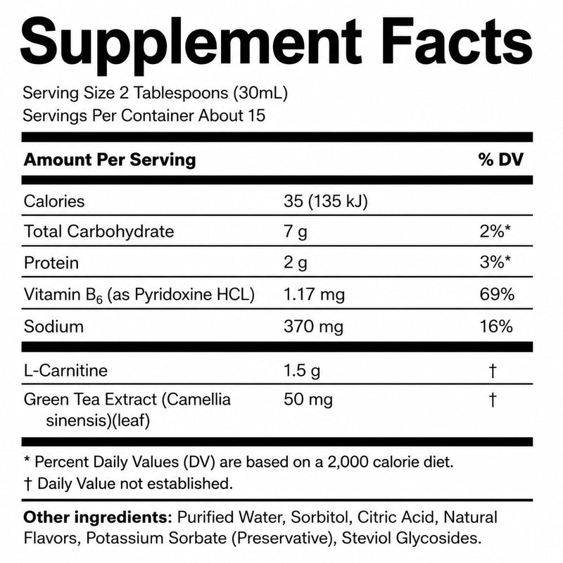FARMASi Nutriplus Liquid L-Carnitine Plus Peach & Apple Flavor, 15.22 fl oz | Stevia Sweetened Fitness Lifestyle Supplement with Green Tea Extract & Vitamin B6, Daily Energy Support, Gluten free