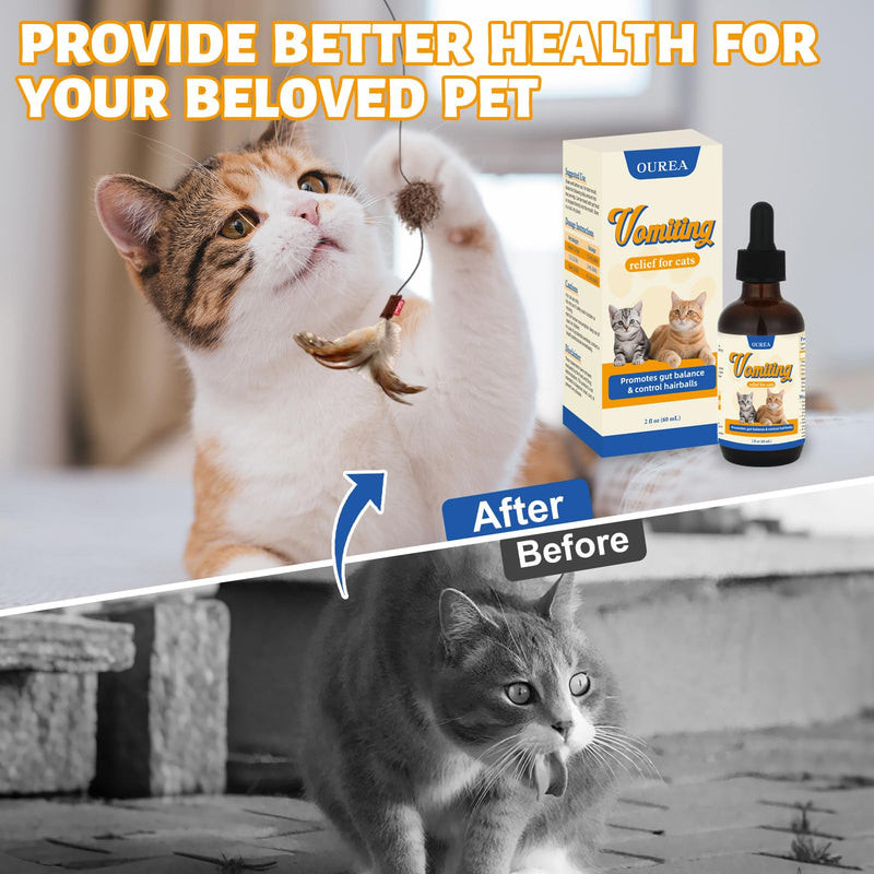 Cat Vomit Remedy, Vomiting Relief for Cats, Cat Digestive Support Drop, Probiotics for Cats Helps Reduce Hairballs, Relieve Stomach Sensitivity and Support Gut Health (2 fl oz)