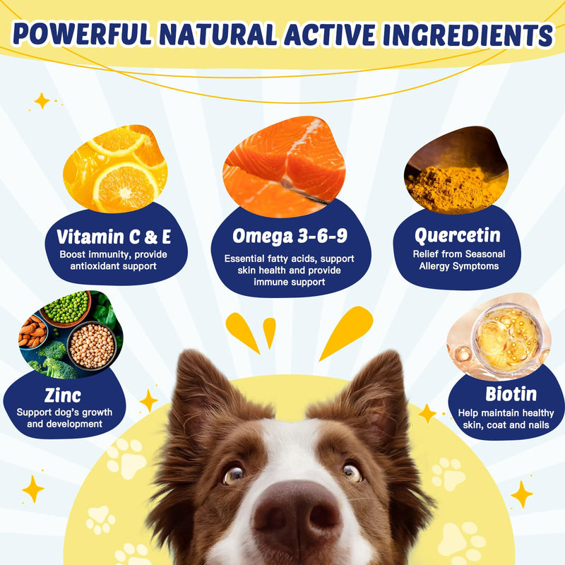 Omega 3 for Dogs with Salmon Oil, Fish Oil for Dogs Skin and Coat Supplement, Dog Allergy Relief, Hot Spot Treatment, Anti Shedding, Hip & Joint Support with EPA & DHA, Biotin, Vitamin E - 40 Servings 120 Chews - BeesActive Australia