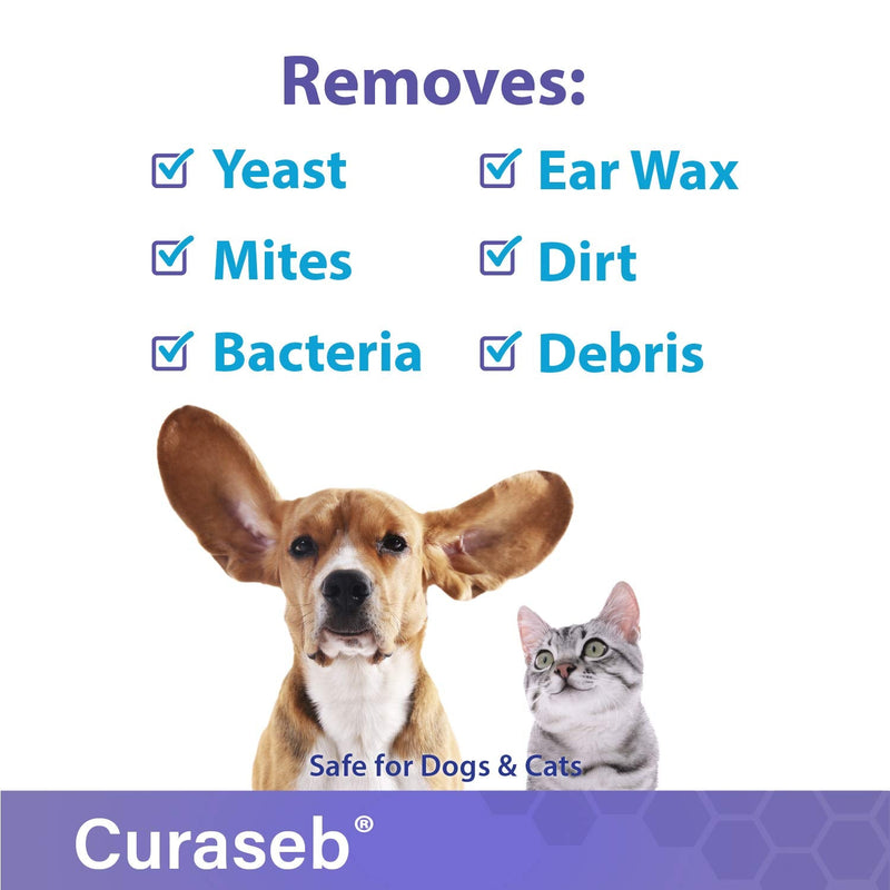 Curaseb Cat and Dog Ear Wipes – Cleans, Deodorizes and Soothes Ear Issues with Soothing Aloe Vera – Vet Strength – 100 Wipes
