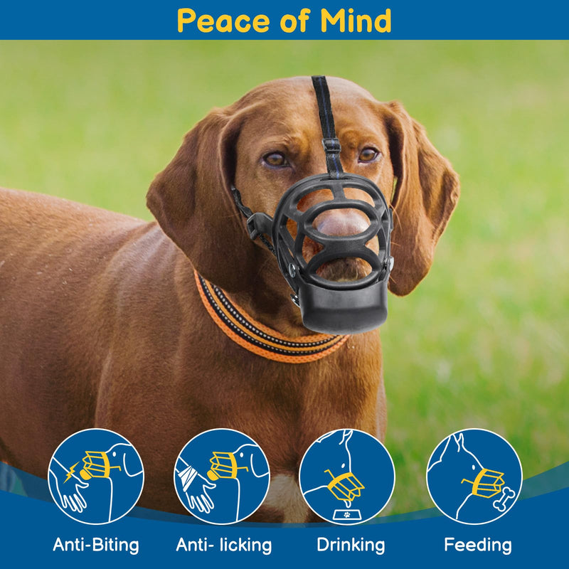 BARKLESS Basket Muzzle for Dogs, Humane Muzzle to Prevent Biting and Scavenging, Snap-on Treat Cover Helps Dogs Acclimatize Mouth Cover, Adjustable Mouth Guard for Positive Training, Grooming Black S