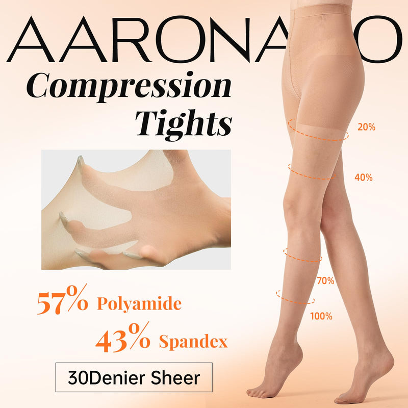 2 Pairs Compression Pantyhose for Women, 10-15mmHg High Waist Compression Stockings, 30D Shaping Tights For women Black+natural Large