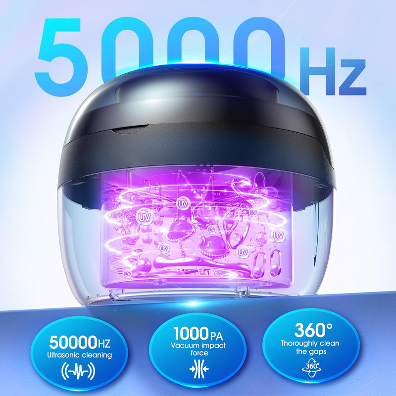 AI Ultrasonic Retainer Cleaner, 250ML Retainer Cleaner Machine for Dentures, Mouth Guards, Braces, Toothbrush Heads, Jewelry, Ring, 50kHz Digital ultrasonic Cleaner with 4 Modes (Black) Black