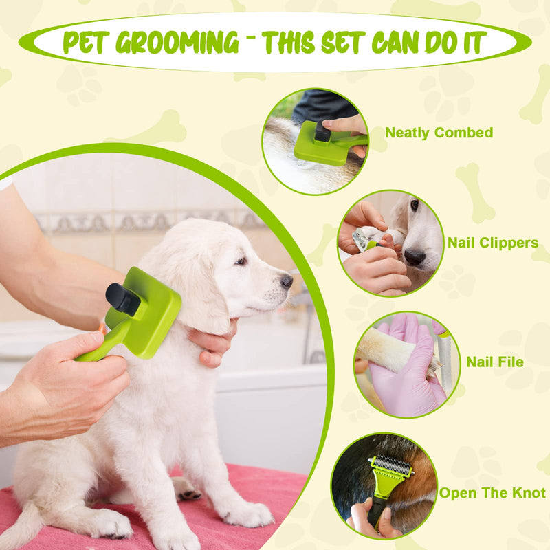 VSSHE Pet Grooming Brush, 4 in 1 Pet Massage Kit Round Head Steel Pet Dog Brush Cat Brush Professional Cat Brush Claw Trimmer for Dogs and Cats with Long or Short Hair