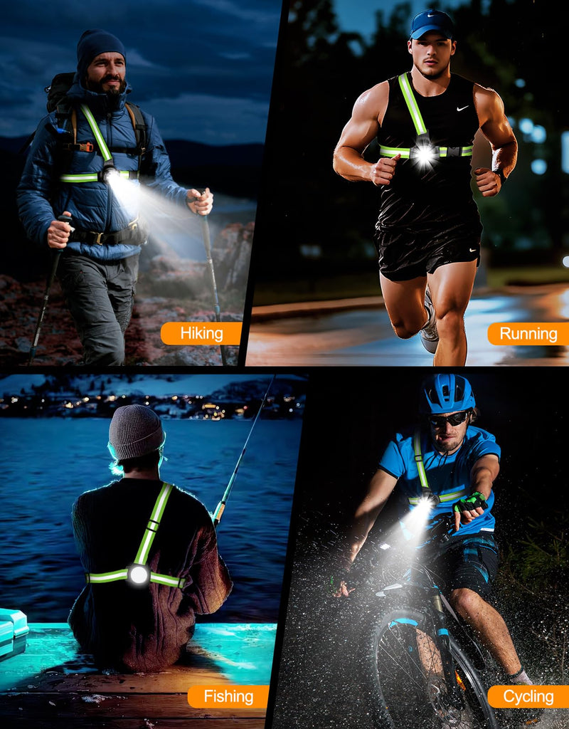 Running Lights for Runners, 500 Lumens Run Light with 360° Reflective Straps, IPX4 Waterproof & USB Rechargeable, 45° Adjustable Chest Running Light Vest for Night Walking, 4-16h Use Time - BeesActive Australia