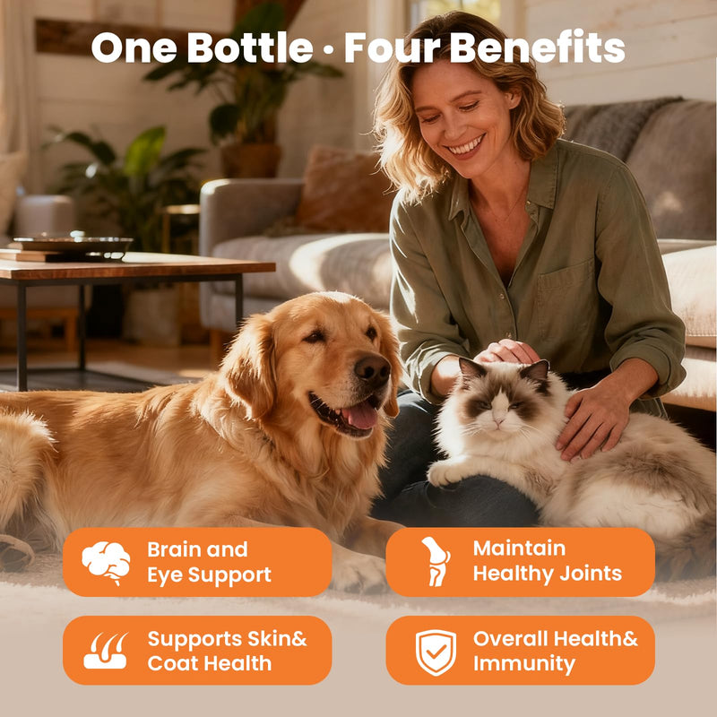 VUN Salmon Fish Oil for Dogs & Cats,Unflavored Omega 3 Oil Supplement for Itchy Dry Skin,Allergy Relief,Joints&Paws,Brain,Eyes&Heart Treatment,Wild Liquid Fish Oil by Pump with EPA DHA–16 oz
