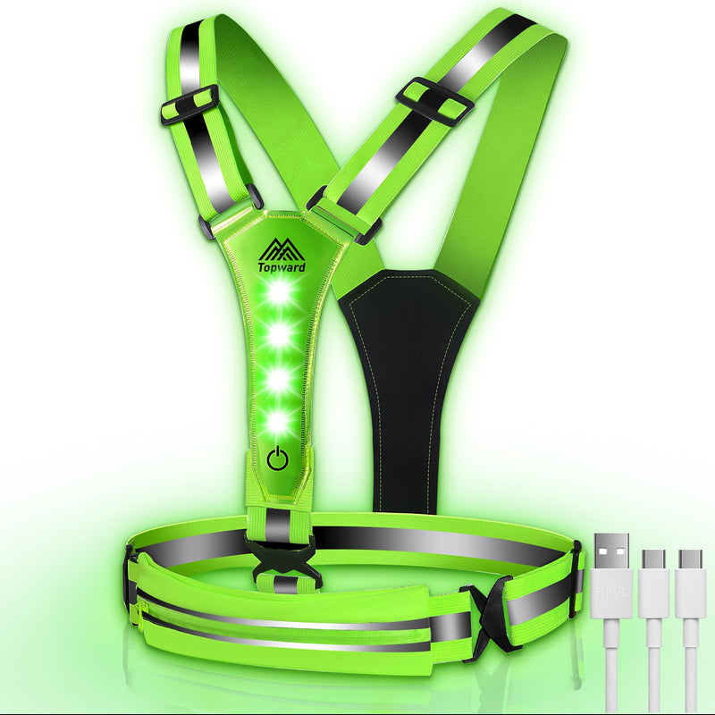 LED Reflective Vest Running Gear, USB-C Rechargeable, Light Up Lights for Night Dog Walking Cycling, Running Phone Holder Vest for Runners, High Visibility with Adjustable Waist/Shoulder green - BeesActive Australia