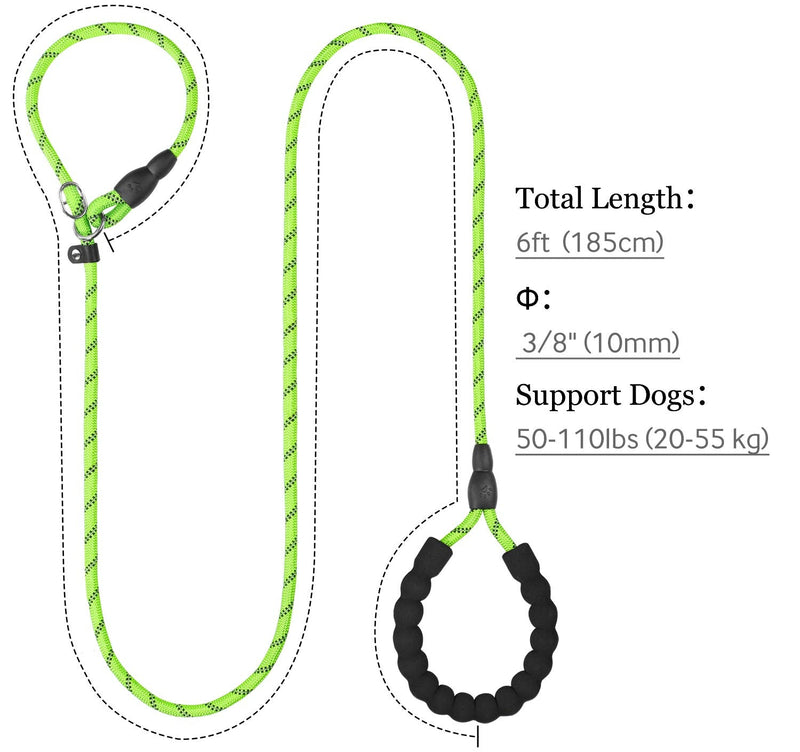 TagME Retriever Leash with Pull Stop, Reflective Rope Leash 185 cm Moxon Leash, Soft Padded Handle, 10 mm for Medium Dogs, Green 185 x 1 cm (Pack of 1) Green - BeesActive Australia