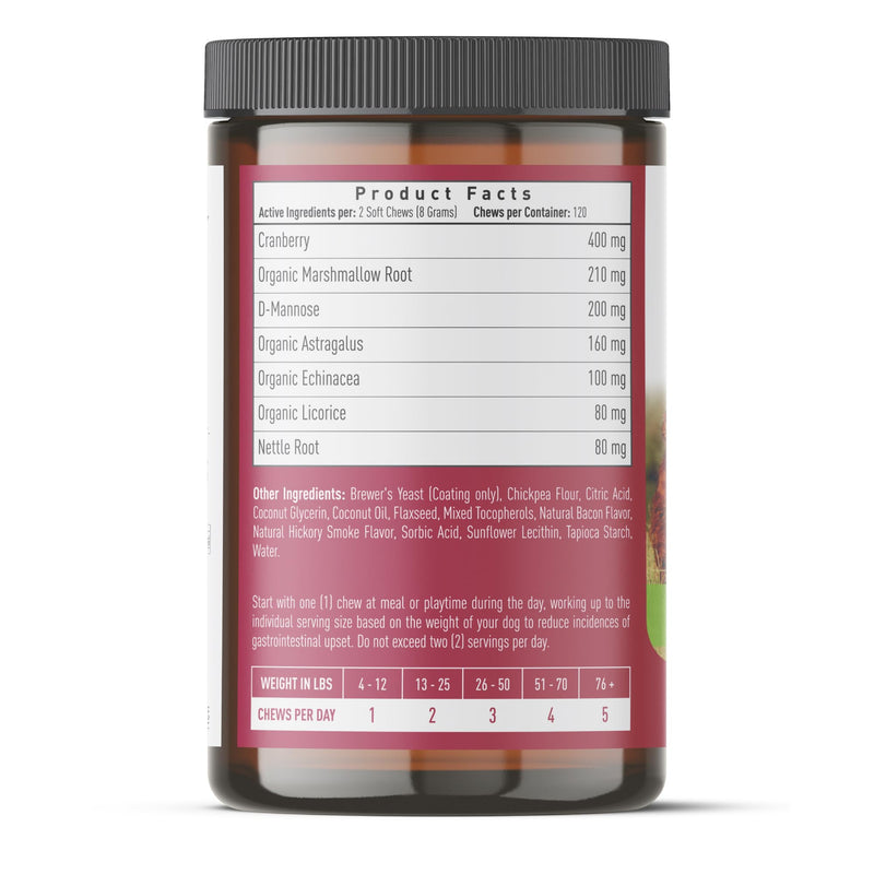 Strawfield Pets Cranberry Bladder & UTI Chews for Dogs D-Mannose + Vitamin C for Urinary Tract Support Bacon Flavored Soft Chews 120 softchews Hickory Bacon
