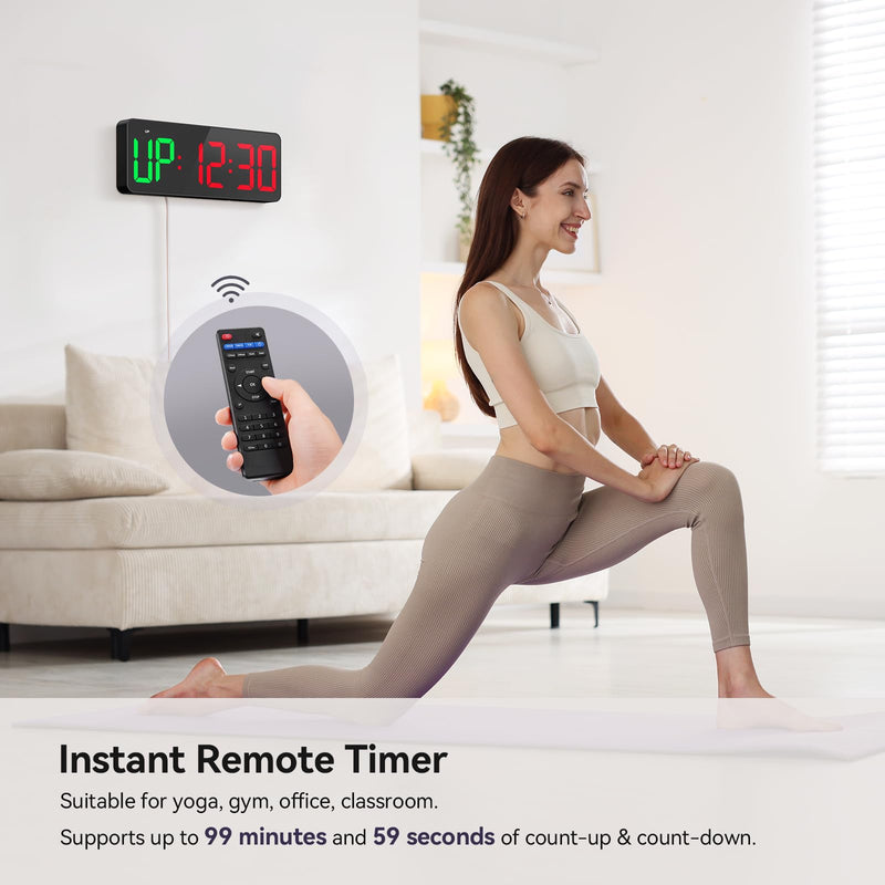 Gym Timer Clock Large Display, 12" LED Exercise Workout Interval Timer with Remote for Boxing Tabata/FGB/EMOM,Countdown/Up,Stopwatch Clock for Sports,Home Gym,Yoga,Garage,Office,Classroom Black 12 Inch - BeesActive Australia