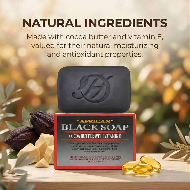 HERBOGANIC African Black with Cocoa Butter and Vitamin E Herbal Soap | Pack of 1 of 5oz soap Bar | Natural Soap Bar| Rejuvenating and Nourishing | Gentle for Men and Women African Black soap Cocoa butter Vitamin E