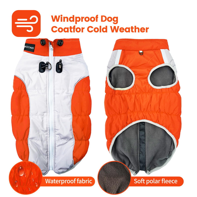 Dog Coat, Dog Jacket Upgraded Sturdy Built-in Harness, Elastic and Tightenable High Collar Dog Clothes, Anti Scratch Zipper and Highly Visible Reflective Dog Winter Coat for Small Medium Large Dogs Orange XX-Large(chest:26in) - BeesActive Australia