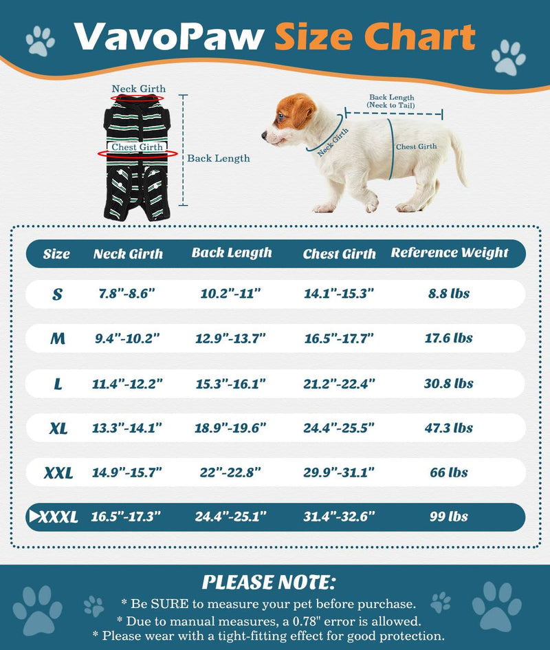 VavoPaw Dog Recovery Suit, Dog Anti-Licking Recovery Suit After Surgery, E-Collar Alternative for Puppy Cat, Soft Breathable Pajamas with Velcro Fastener, XXXL Black Black/White Stripes - BeesActive Australia