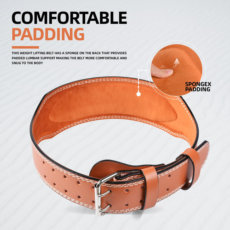 Leather Weight Lifting Belt, 4”& 6”Padded Lumbar Back Support, 10 Adjustable Holes, Gym Weight Belt Ideal for Deadlift, Powerlifting, Bodybuilding and Squat 4-Inch Brown M (28"-32")